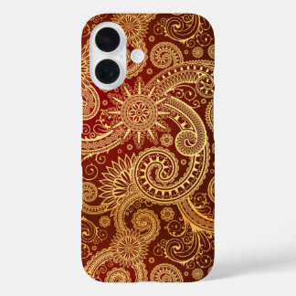 Coques iPhone 16 Modèle Floral rouge et or Abstrait