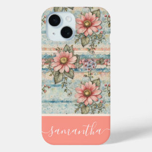Coque Case-Mate iPhone Modèle Floral Vintage Classé Peach Nom personnalis