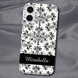 Coque Pour iPhone 16 Modèle floral Vintage noir et blanc personnalisé