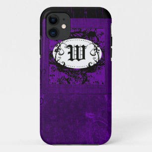 Coques Pour iPhone Modèle floral vintage pourpre et Monogramme W