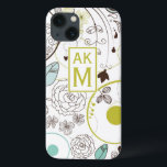 Coques Pour iPhone Modèle floral Whimsy Monogram iPad Mini Case<br><div class="desc">Mini coque iPad personnalisable avec motif floral blanc,  bleu et chartreuse. Il est disponible en variété de couleurs et variété de coques et de manches.</div>