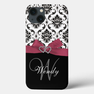 Coques Pour iPhone Modèle initial personnalisé, rose, noir Damas