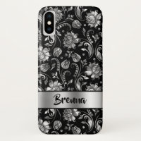 Modèle noir et métal gris argenté Damas