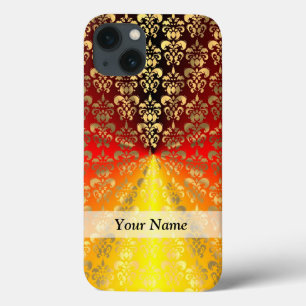 Coques Pour iPhone Modèle orange et or damassé