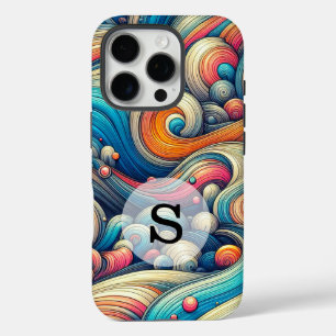 Coque iPhone 16 Pro Modèle personnalisé Psychedelic Wavy Print
