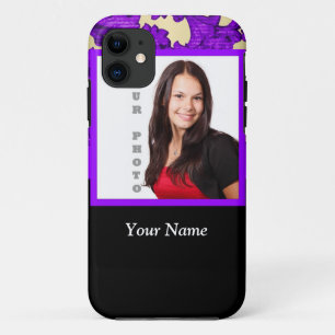 Coque iPhone 11 Modèle photo damassé fleuri violet