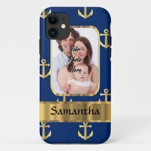 Coque iPhone 11 Modèle photo modelé par ancre de bleu et d'or