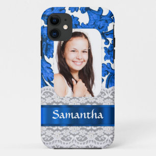 Coque Case-Mate iPhone Modèle photo personnalisé dentelle bleue