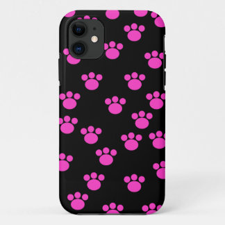 Coques Pour iPhone Modèle rose et noir lumineux d'empreinte de patte