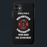 Coques Pour iPhone Modèle volontaire de nom de sapeur-pompier<br><div class="desc">Logo rouge de corps de sapeurs-pompiers. Personnalisez avec votre nom et département. Grand pour les pompiers volontaires et les premiers répondeurs.</div>