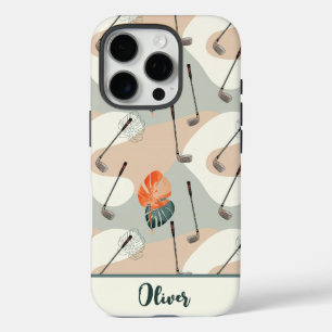Coque iPhone 16 Pro Modèles de clubs de golf Boho avec feuilles tropic