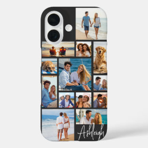 Coque Pour iPhone 16 Modern 13 Photo Collage Nom manuscrit