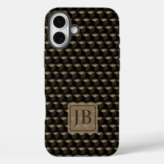 Coque Pour iPhone 16 Plus Modern 3D Monogram, Geometric Bronze Pattern