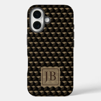 Coque Pour iPhone 16 Modern 3D Monogram, Geometric Bronze Pattern