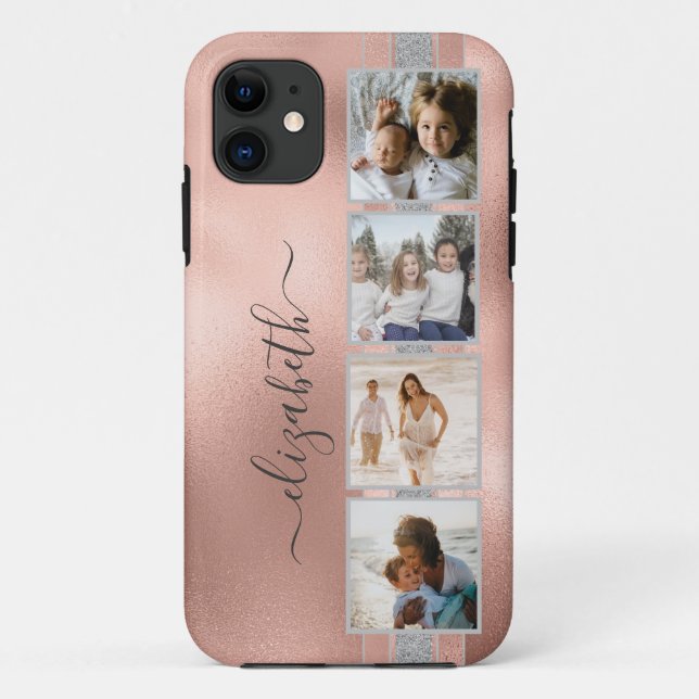 Coques Case-Mate iPhone Modern 4 Photo Collage Rose Gold Nom (Dos)