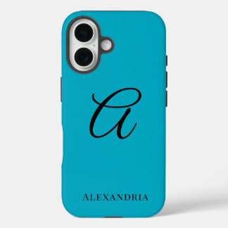 Coque Pour iPhone 16 Modern Blue Stylish Personalized Name Initial