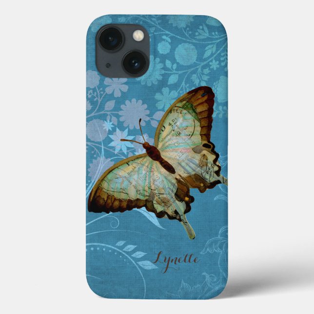 Coques Case-Mate iPhone Modern Butterfly Linen Scroll Flourish Floral Case (Verso)