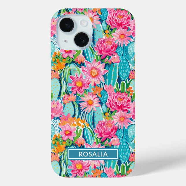 Coques Case-Mate iPhone Modern Colorful Blooming Cacti Personalized (Verso)