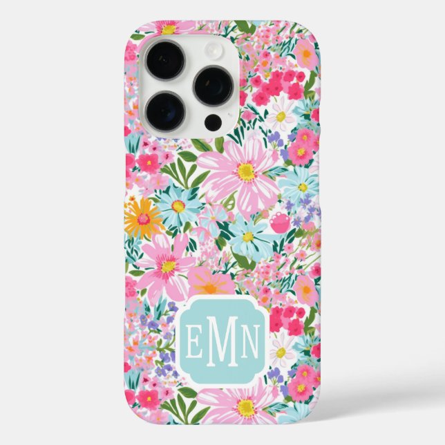 Coques Case-Mate iPhone Modern Colorful Flower Garden Monogrammed (Verso)