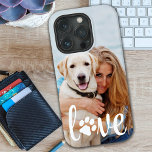 Coque Case-Mate iPhone Modern Custom Pet Picture LOVE Paw Print Dog Lover<br><div class="desc">Now you can carry your best friend with you wherever you go with this custom dog pet photo iPhone case . This photo with personalized name design is trendy, elegant, cool and cute. Customize with your favorite dog photo, cat photo, or any pet with paws ! Add name to personalize....</div>