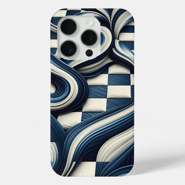 Coques Case-Mate iPhone Modern Deep Blue & Ivory Fluid Waves Phone Case (Verso)