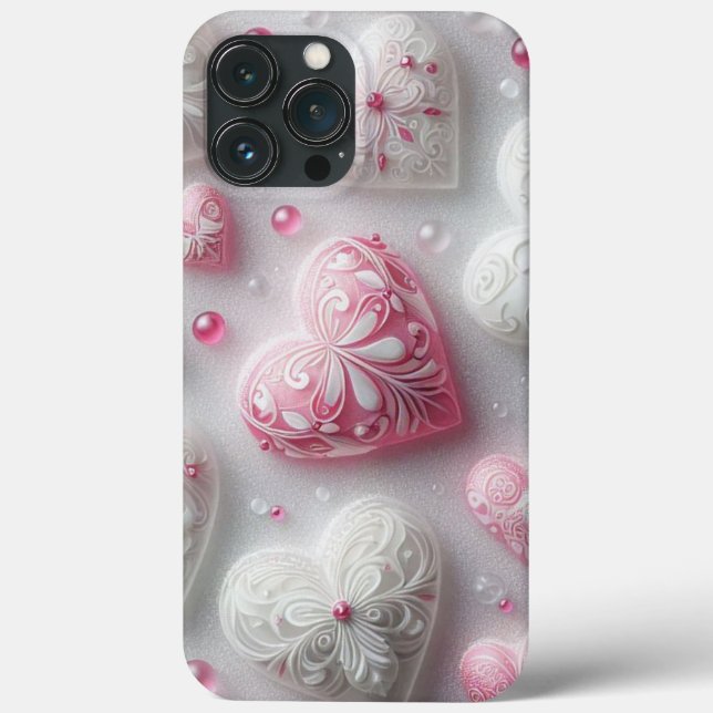 Coques Case-Mate iPhone Modern elegant pink white heart valentine  (Verso)