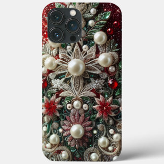 Case-Mate iPhone Case Modern elegant red green pearls Valentine’s Day