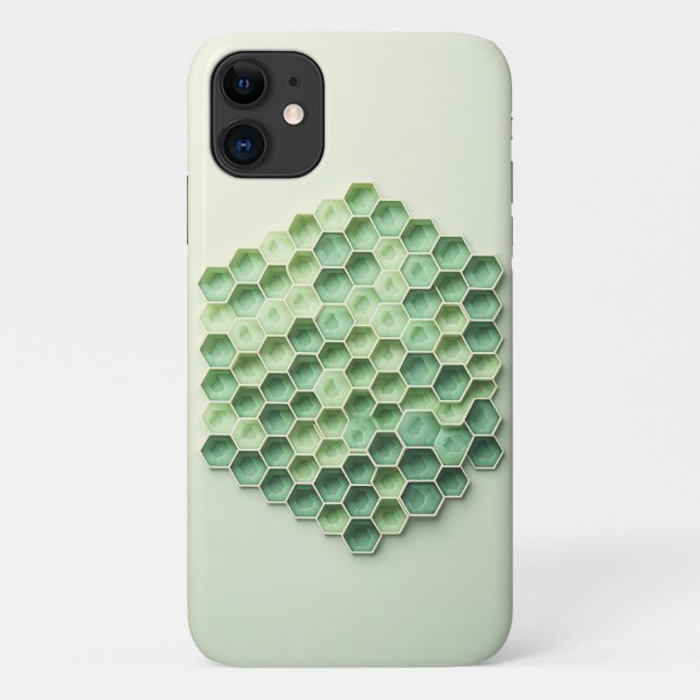 Coques Case-Mate iPhone Modern Geometric Green Honeycomb Pattern - 3D Hexa (Dos)