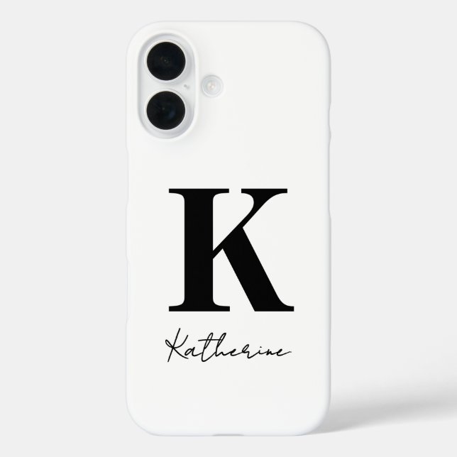 Coques Case-Mate iPhone Modern Name Initial White Black Personalize (Verso)