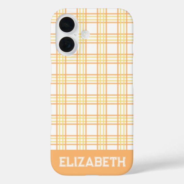 Coques Case-Mate iPhone Modern Preppy Plaid Varsity Font Orange Yellow (Verso)