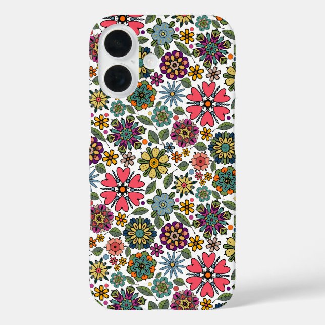 Coques Case-Mate iPhone Modern Retro Floral Drawing Seamless Pattern Art (Verso)