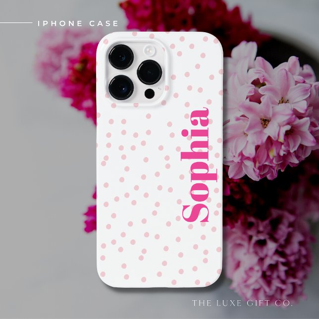 Coques Case-Mate iPhone Modern Simple Typography Pink Polka Dot  (Créateur téléchargé)