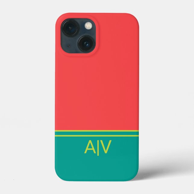 Coques Case-Mate iPhone Modern Summer Coral Aquamarine Monogram (Verso)