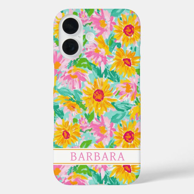 Coques Case-Mate iPhone Modern Sunflower Painting Monogrammed (Verso)