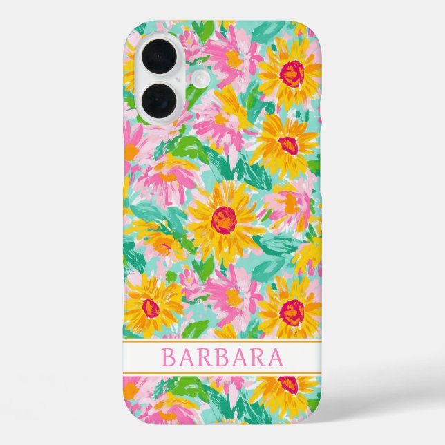 Coques Case-Mate iPhone Modern Sunflower Painting Monogrammed (Verso)