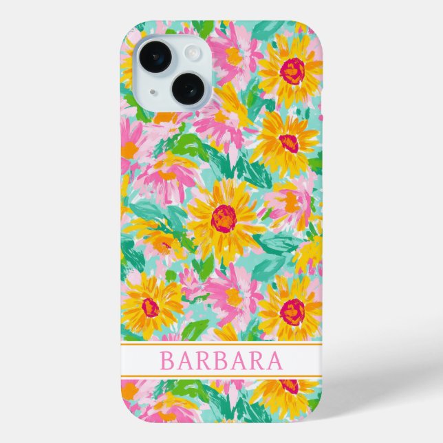 Coques Case-Mate iPhone Modern Sunflower Painting Monogrammed (Verso)