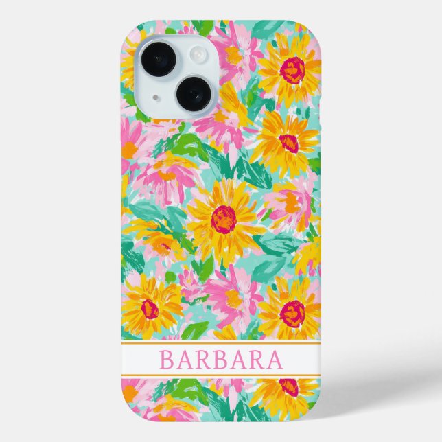 Coques Case-Mate iPhone Modern Sunflower Painting Monogrammed (Verso)