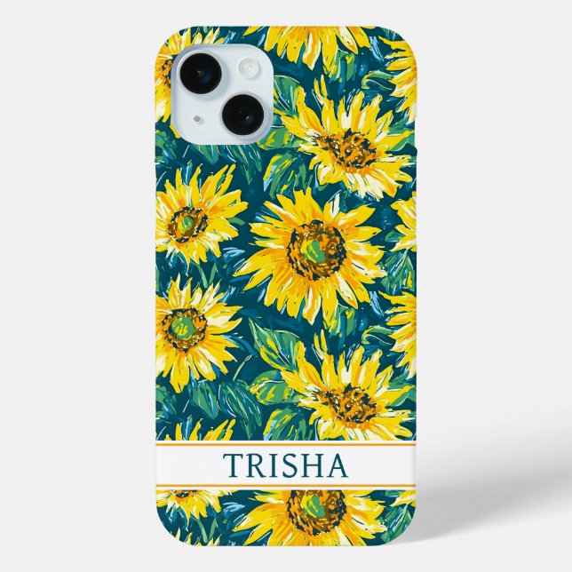 Coques Case-Mate iPhone Modern Sunflowers Monogrammed (Verso)