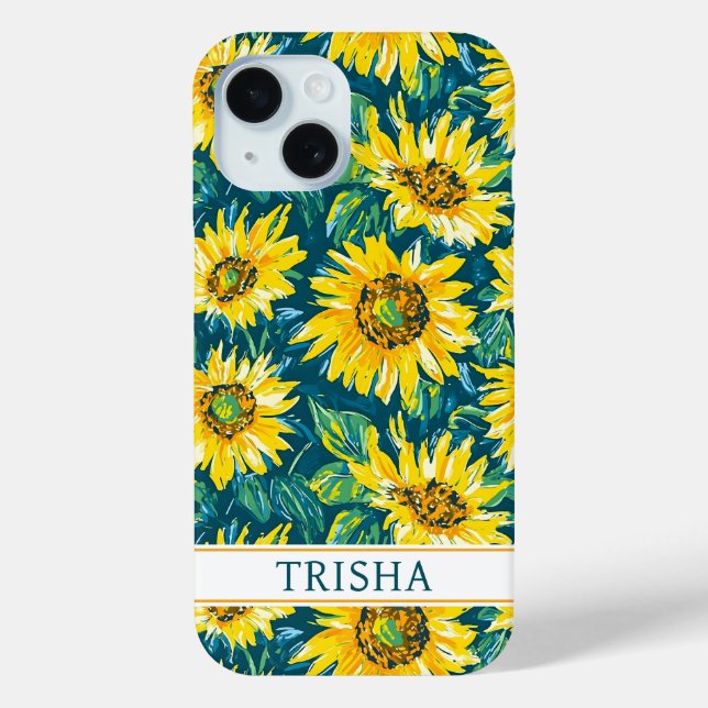 Coques Case-Mate iPhone Modern Sunflowers Monogrammed (Verso)