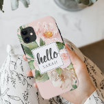 Case-Mate iPhone Case Modern Watercolor Pink Flowers & Hello & Nom<br><div class="desc">Modern Watercolor Pink Flowers & Hello & Nom</div>