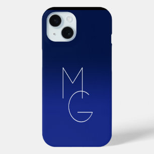 Coque Case-Mate iPhone Moderne 2 Initiales Dégradé Bleu Foncé