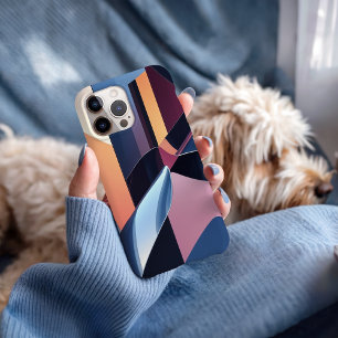 Coque iPhone 16 Pro Max Moderne 3D Metallic Blue et Peach Abstrait