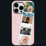 Coque Case-Mate iPhone Moderne 4 photos nom de collage grille sur rose pâ<br><div class="desc">Moderne 4 photos grille nom collage sur rose pâle avec une photo stand style collage</div>