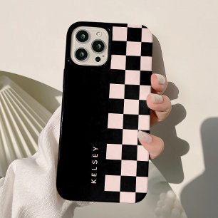 Coque Case-Mate iPhone Moderne à carreaux noir et crème personnalisé