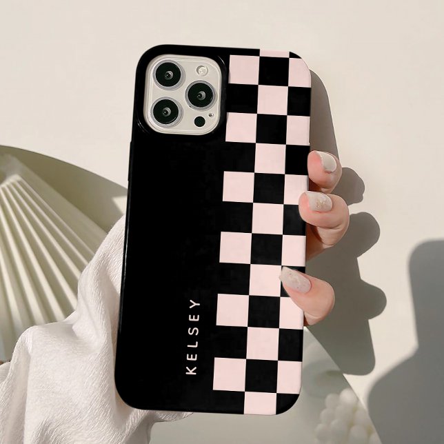 Coques Case-Mate iPhone Moderne à carreaux noir et crème personnalisé (Créateur téléchargé)