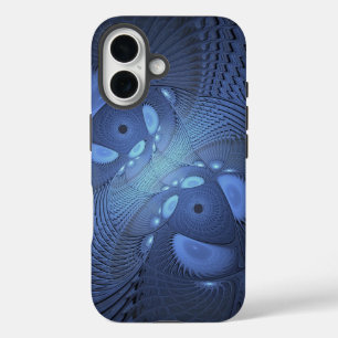 Coque Pour iPhone 16 Moderne Abstrait tendance Dusk Blue Fractal Art