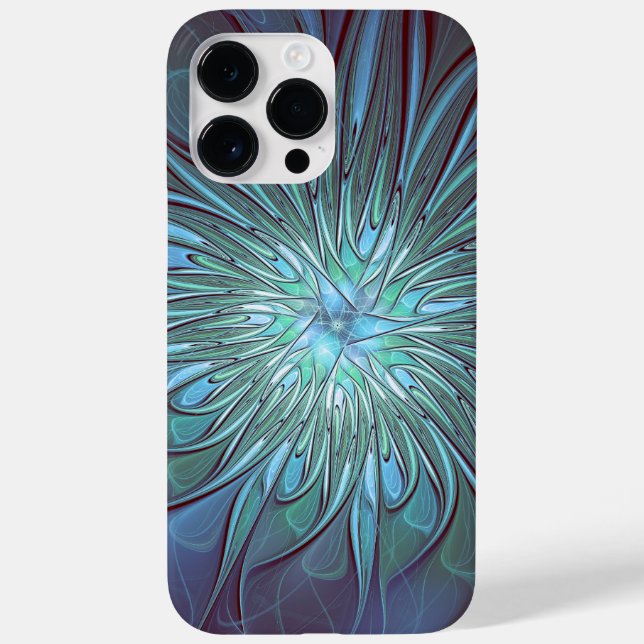 Coques Case-Mate iPhone Moderne Abstrait tendance Fleur bleue Fractal Art (Verso)