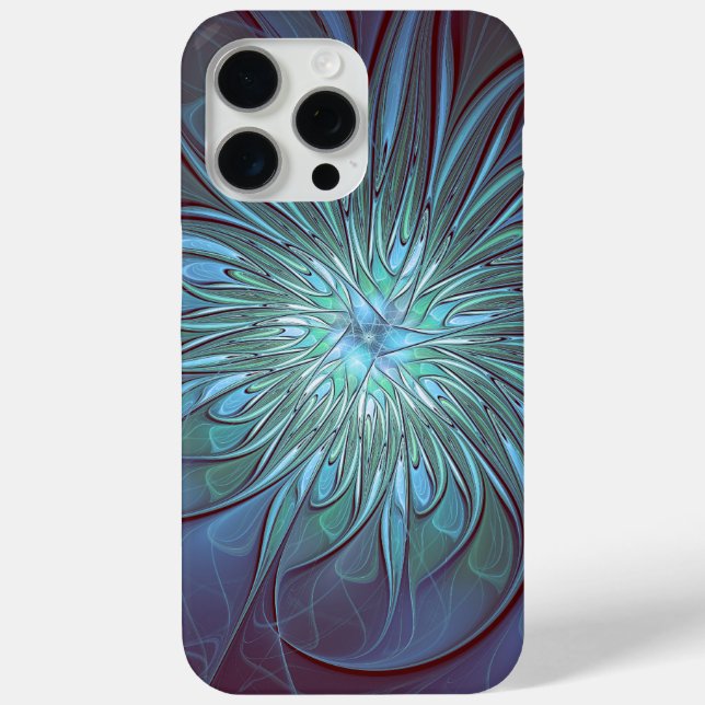 Coques Case-Mate iPhone Moderne Abstrait tendance Fleur bleue Fractal Art (Verso)