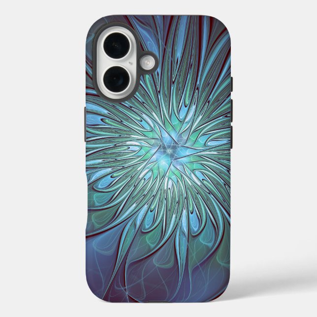 Coques Case-Mate iPhone Moderne Abstrait tendance Fleur bleue Fractal Art (Verso)