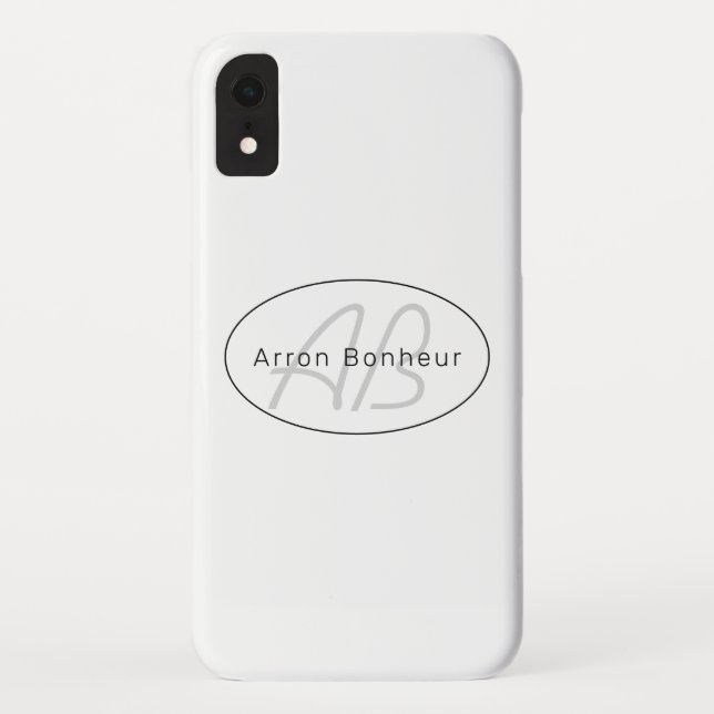 Coques Case-Mate iPhone Moderne Blanc Gris & Noir | Nom Cool & Monogramme (Dos)